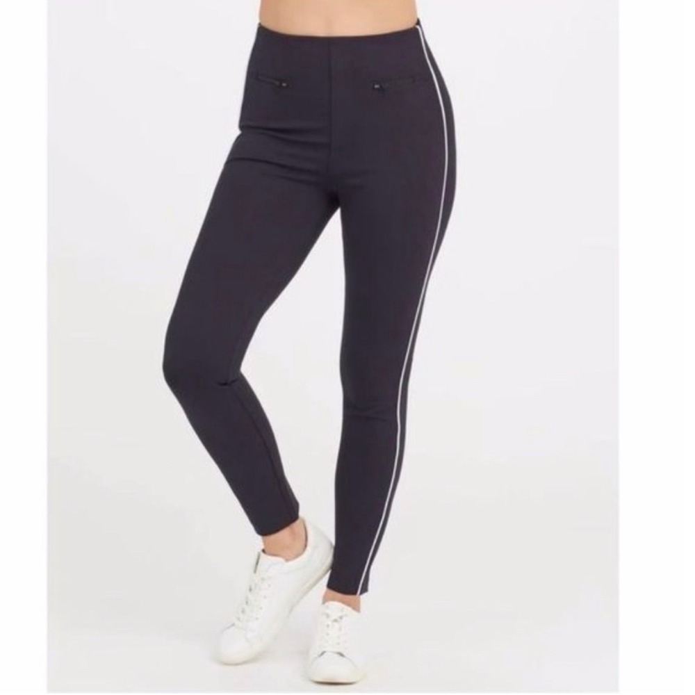 SPANX The Perfect Pant Ankle Piped Skinny M Navy White Womens High Rise
